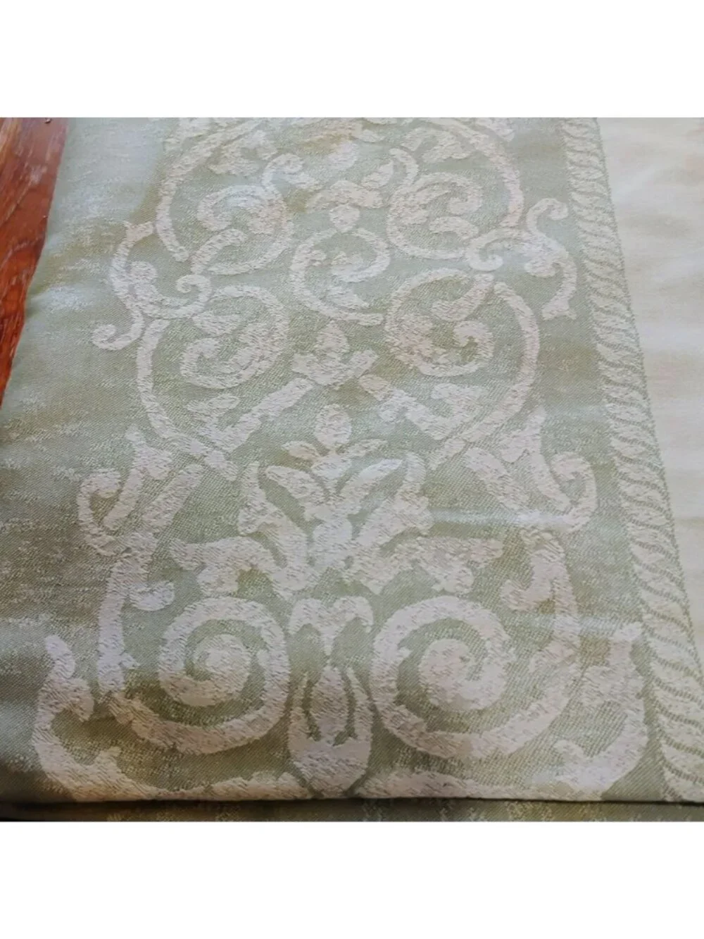 Vintage Yves Delorme Paris French Cotton Jacquard Tablecloth 127x68 Sage Green